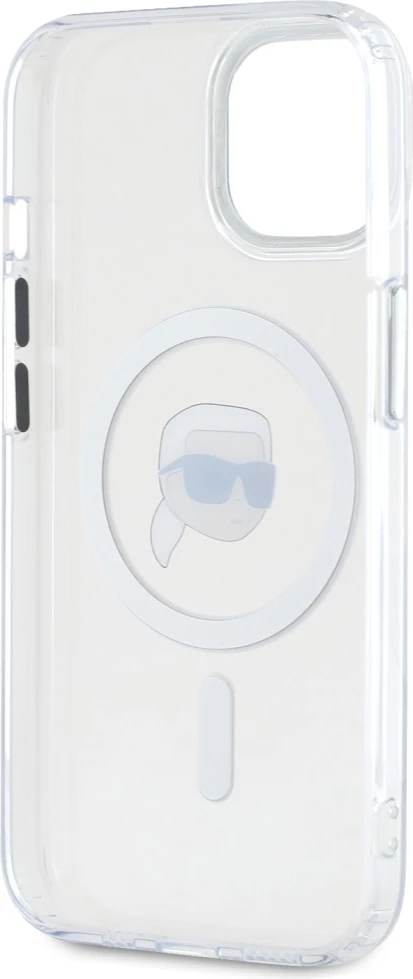 Mbështjellës Karl Lagerfeld IML Metal Karl Head MagSafe për iPhone 15 Plus, Bardhë