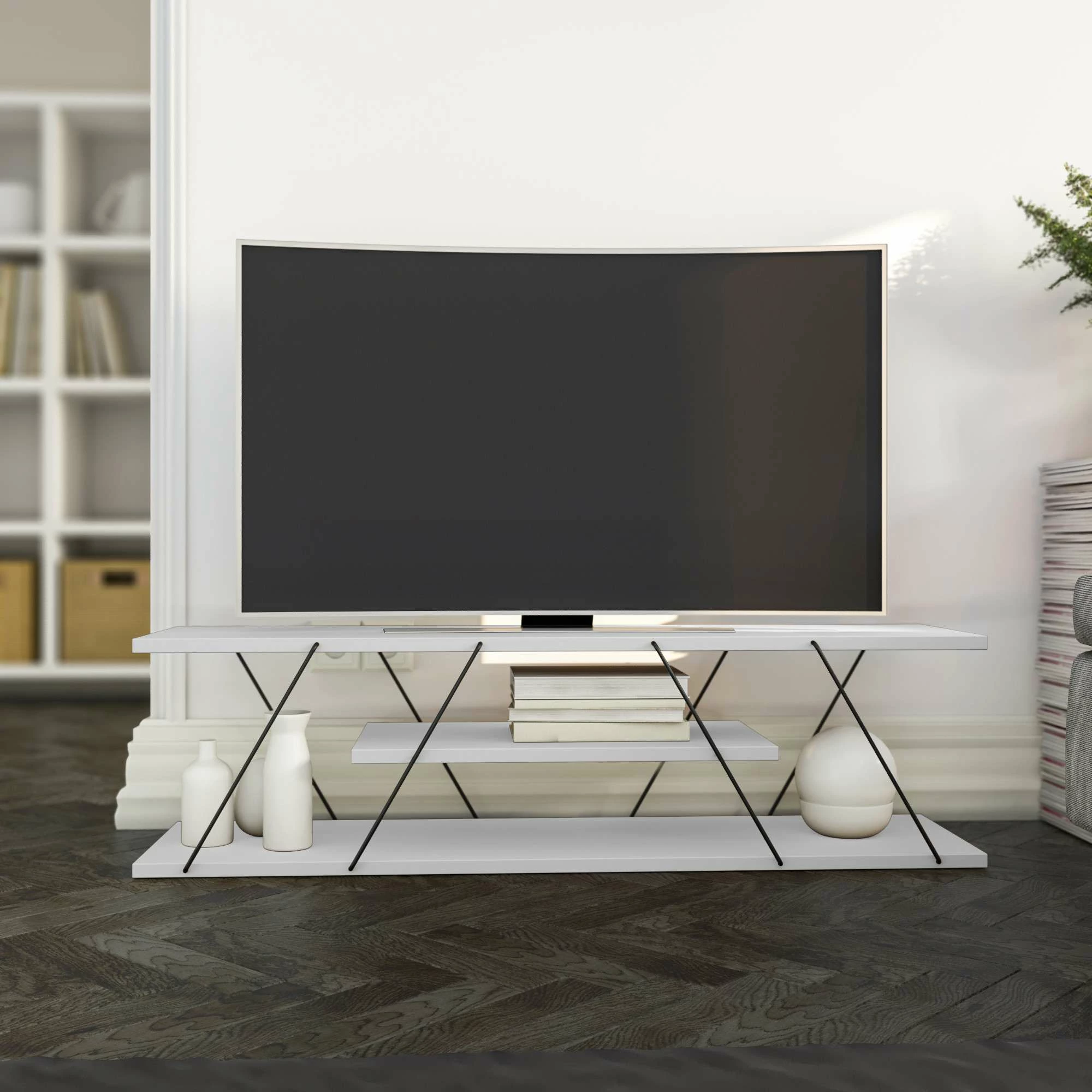 Komodë për TV Hanah Home, Canaz v2, e bardhë dhe e zezë