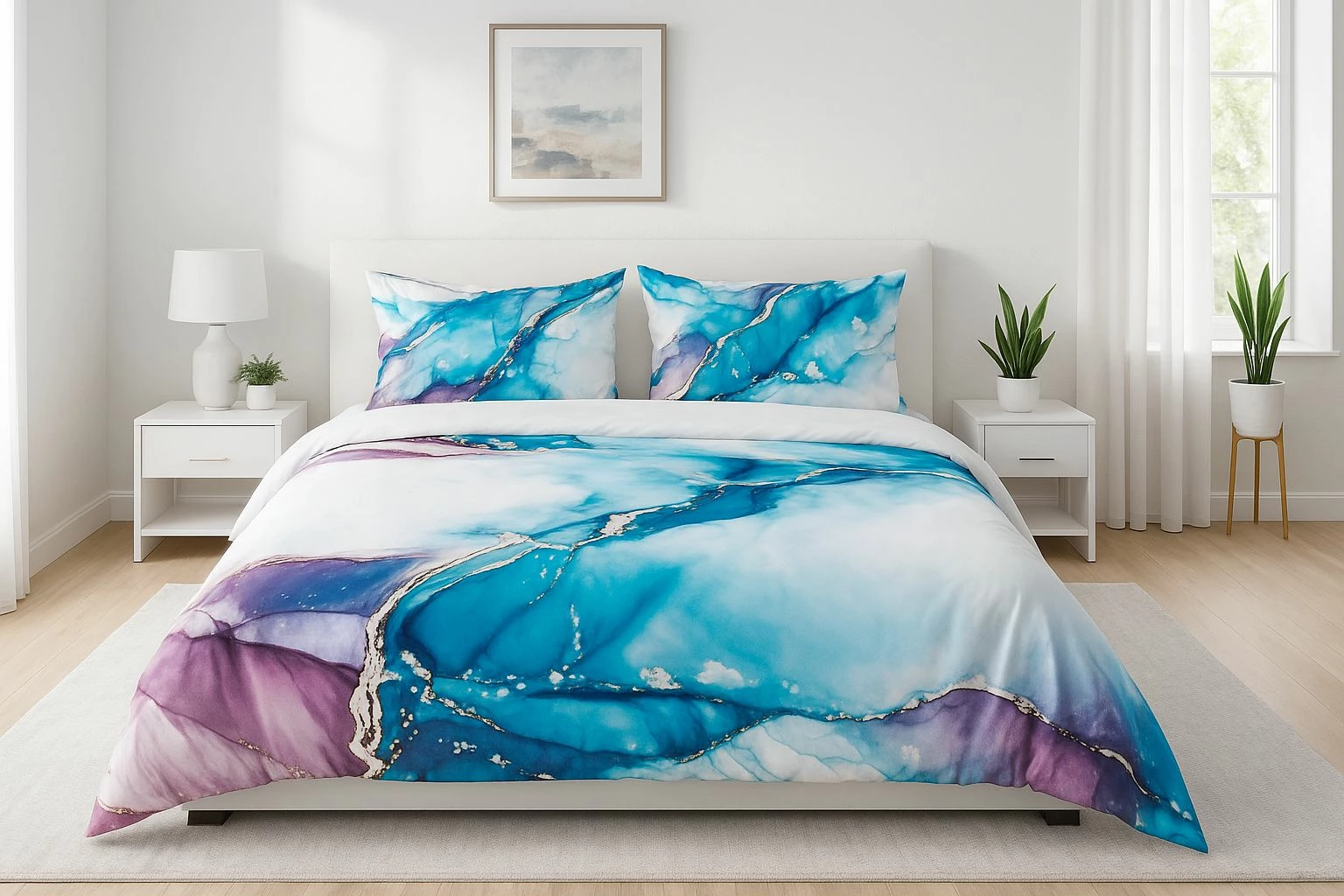 Set mbulesë për jorgan dopio, L'Essentiel Linge de Maison, mermer-indigo