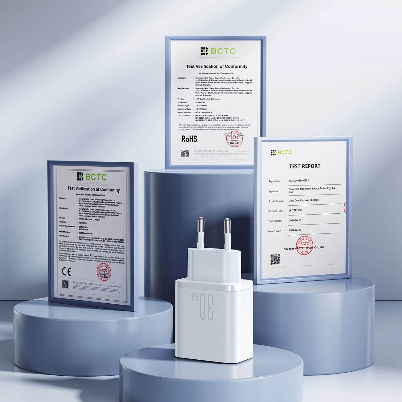 Karikues muri Joyroom JR-TCF15 30W USB-C/USB-A me 2 porta, prizë EU, i bardhë