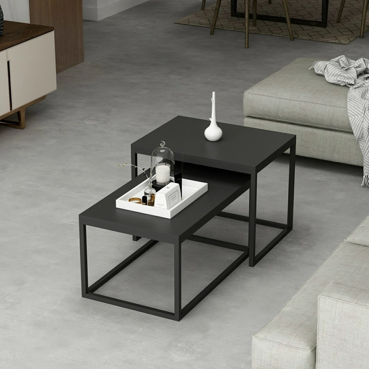 Set tavolinash ndihmëse, Hanah Home Leka, ngjyrë e zezë, 2 copë