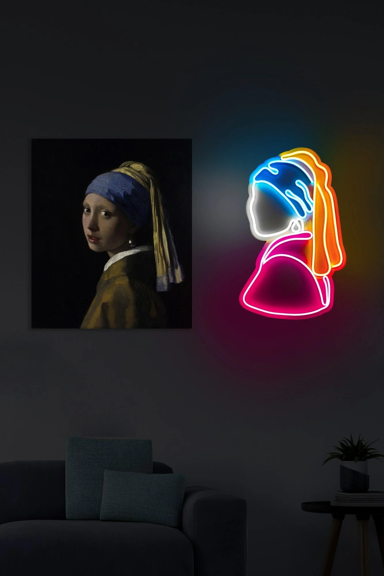 Dritë dekorative LED plastike, Girl With A Pearl Earring, ngjyra të ndryshme, 47x25x2cm