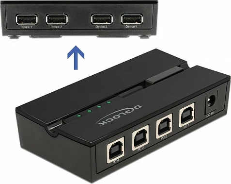 Switch USB DeLOCK 11494, 4x USB 2.0, për 4 kompjuterë, 480 Mbps, i zi