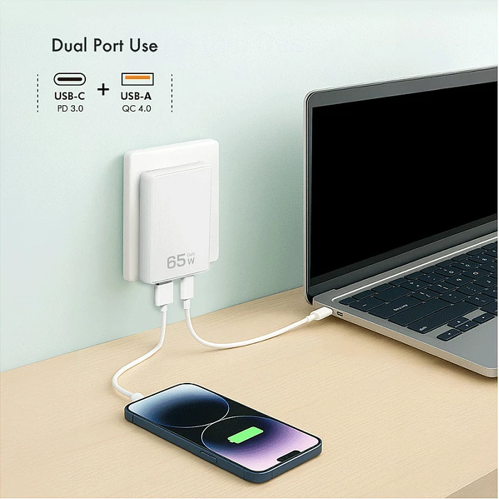 Karikues prizë LogiLink 65W, 1x USB-A + 1x USB-C, i bardhë