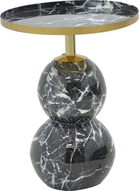 Tavolinë anësore, mermer i zi, metal i artë, D41x57cm