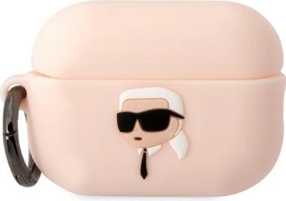 Mbështjellës Karl Lagerfeld për AirPods Pro 2, Silicone Karl's Head 3D, Rozë