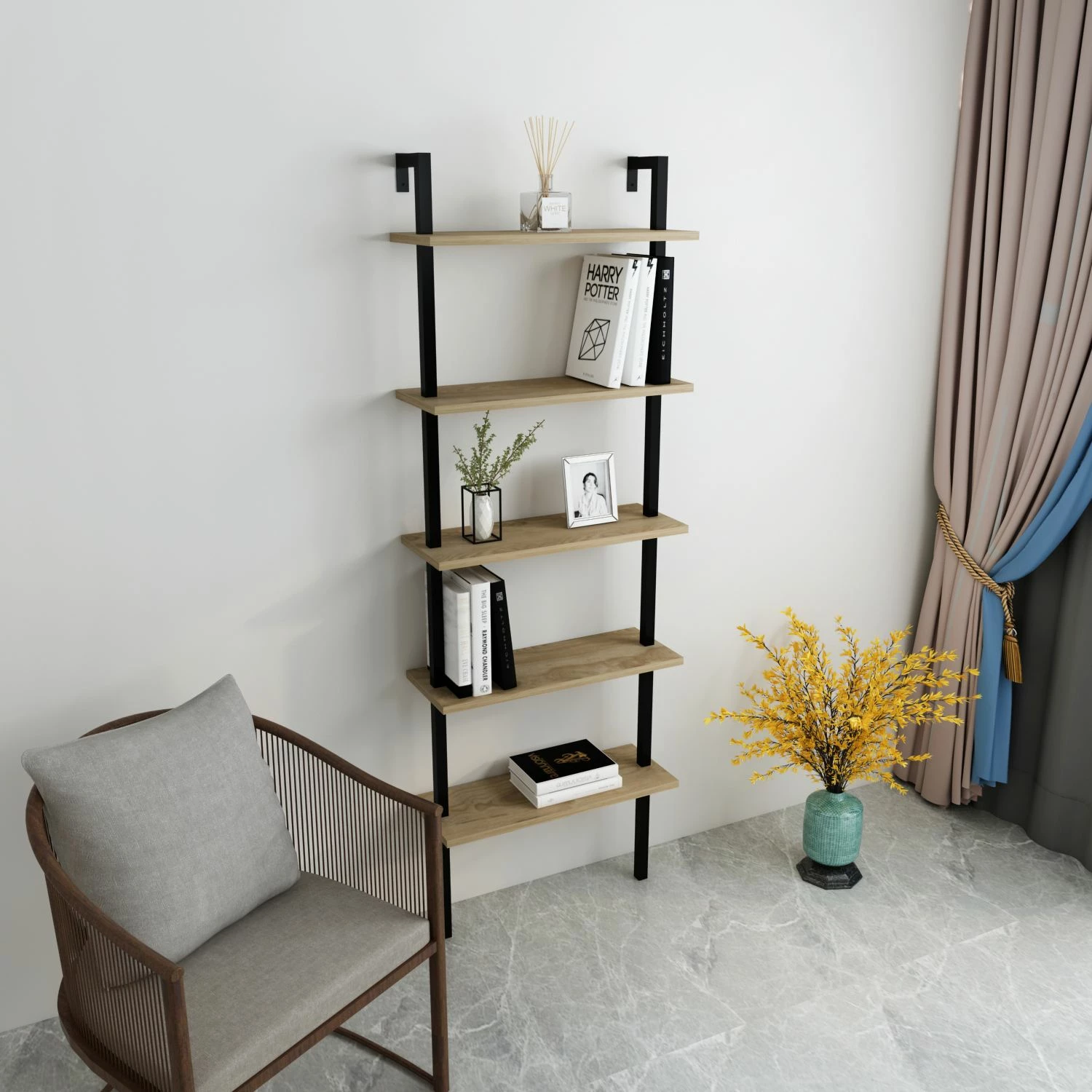Raft librash Hanah Home, ngjyrë arre dhe e zezë, Piante