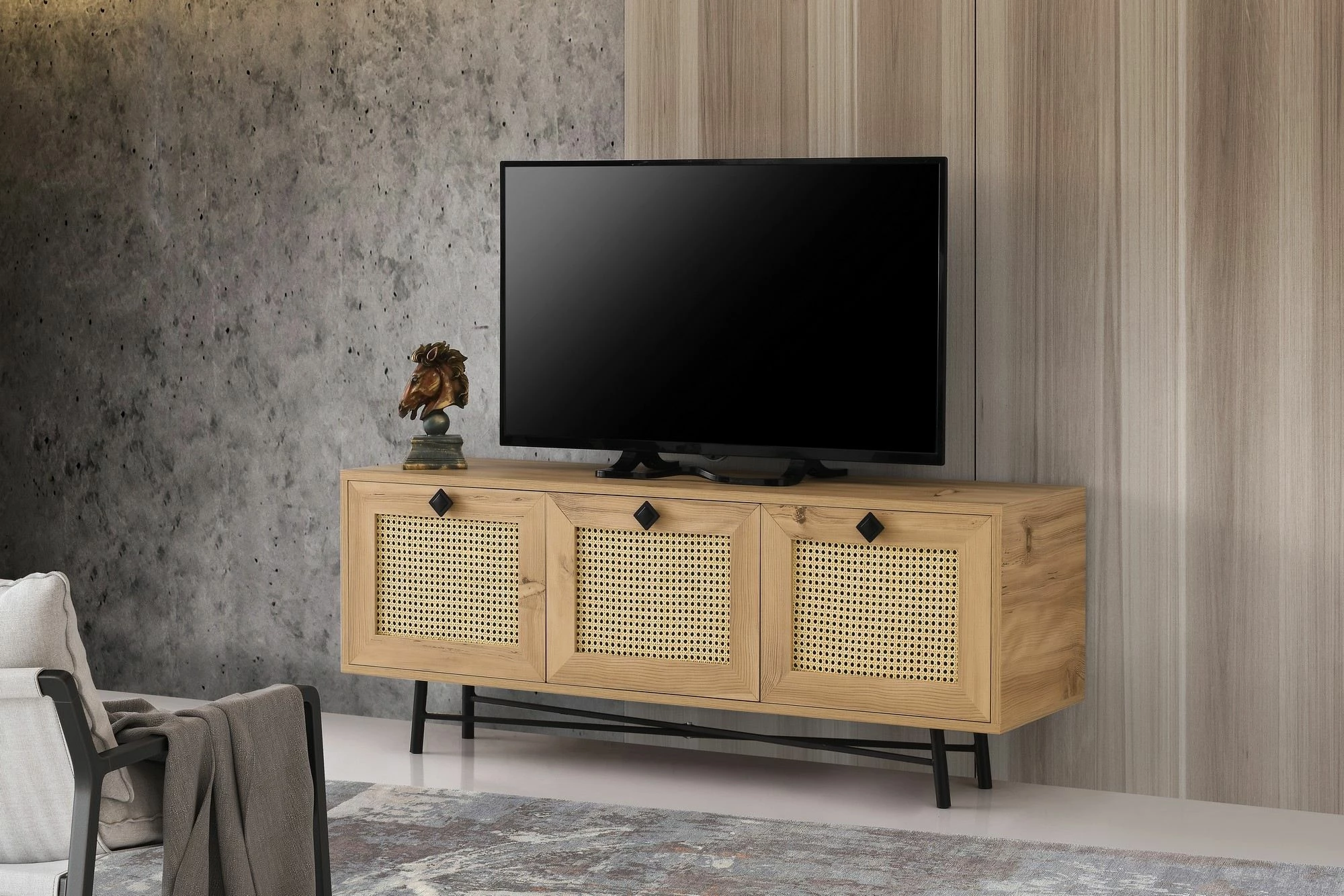 Komodë TV Hanah Home, Alcazar 140, ngjyrë lis dhe e zezë