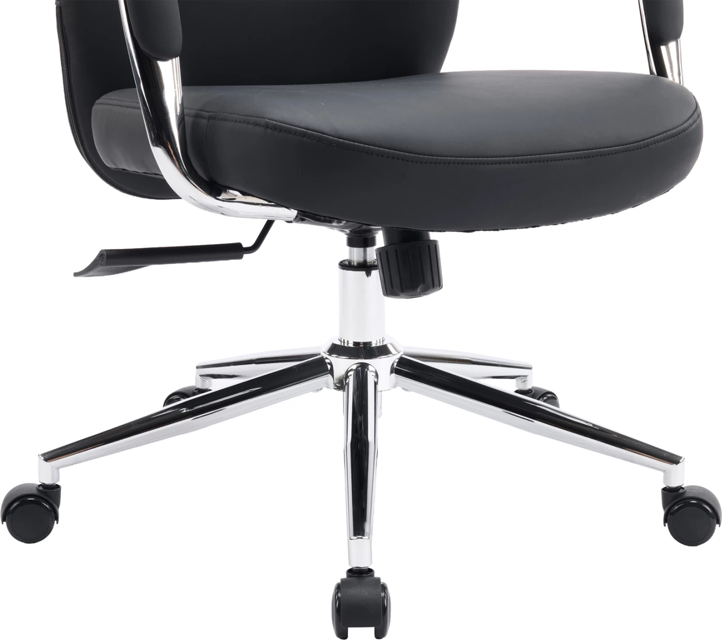 Karrige zyre TEETER, lëkurë PU e zezë, bazë kromi, 67x66x121cm