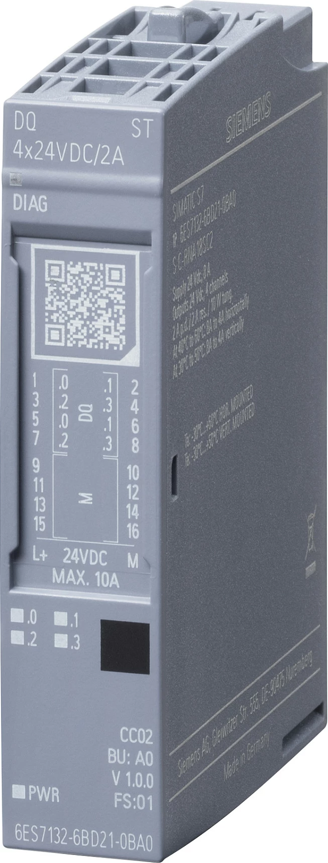 Modul dalje digjitale PLC Siemens SIMATIC ET 200SP 6ES7132-6BD21-0BA0, DQ 4x24VDC/2A ST, gri