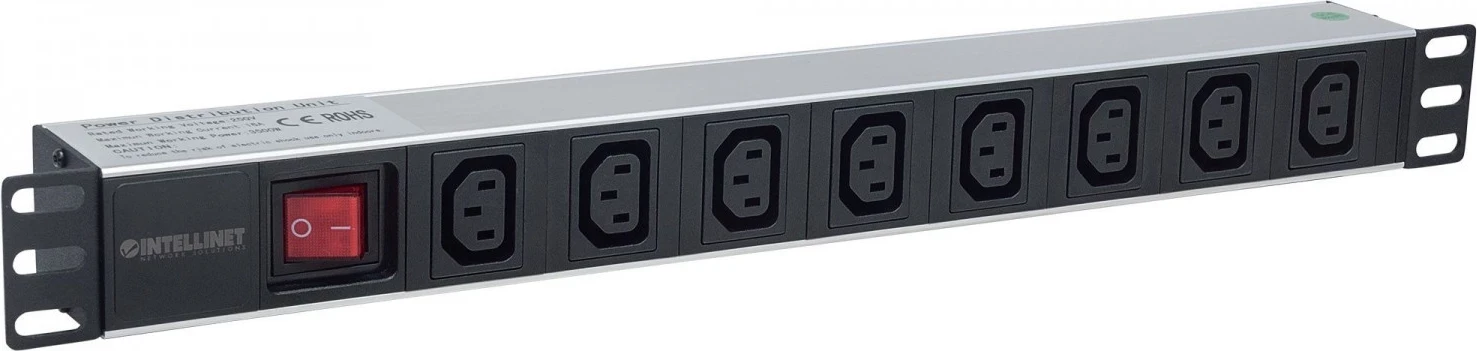 PDU Rack 1U Intellinet me ndërrues, zi-argjendtë