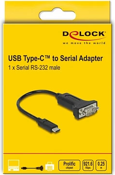 Adapter kabllo DeLOCK 64307, USB-C në RS-232 DB9, 0.25 m, e zezë