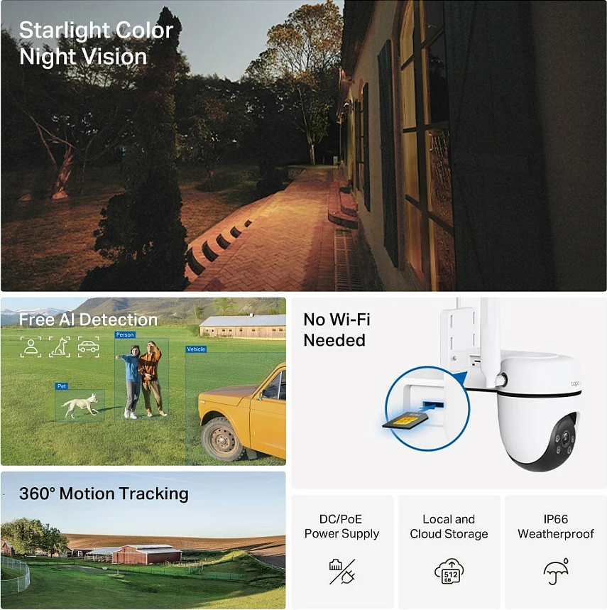 Kamerë sigurie IP outdoor TP-Link Tapo C501GW, 4G LTE Pan/Tilt 360°, IP66, MicroSD deri 512GB, e bardhë