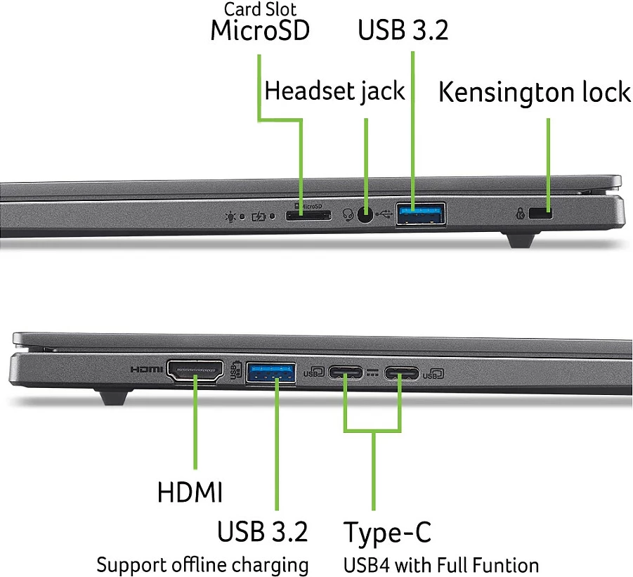 Laptop Acer Aspire 16 AI A16-11M-X04K, Snapdragon X X1-26-100, 16GB RAM, 512GB SSD, Windows 11 Home, gri