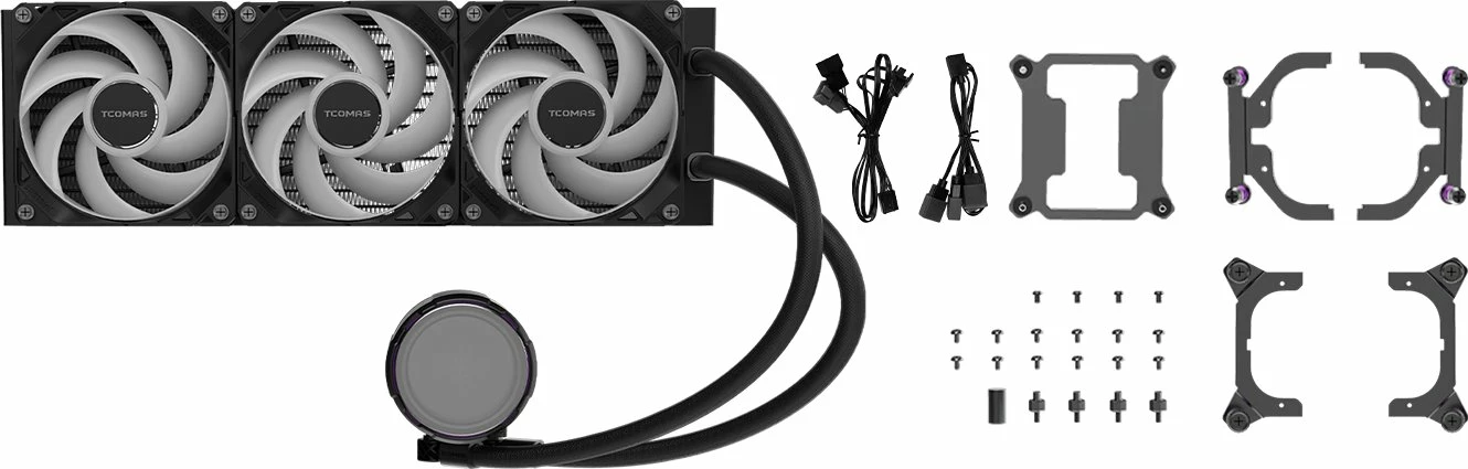 Ftohës me ujë AIO për CPU Tcomas LA200 360, radiator 360mm, 3x120mm ARGB PWM, i zi
