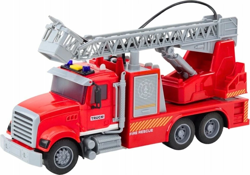 Kamion zjarrfikës lodër LeanToys 24691, shkallë e zgjatshme, drita/tinguj, funksion uji, 3x AG13, kuqe/gri