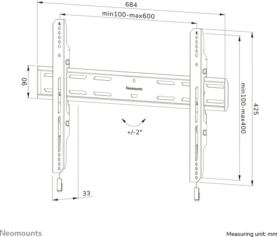 Mbajtës muri për TV Neomounts WL30S-850BL16, fiks, çelik, 42-86 inç, i zi