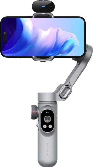 Gimbal stabilizues 3-aksësh AOCHUAN Smart X Pro 3200mAh me sensor AI, OLED, karikim pa kabllo, 55-90mm, 250g, Gri, set me tripod