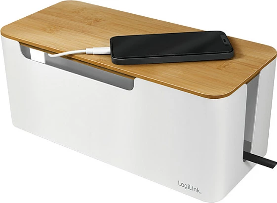 Kuti për kabllo LogiLink KAB0075, kapak bambuje, 310x140x130 mm, e bardhë/druri