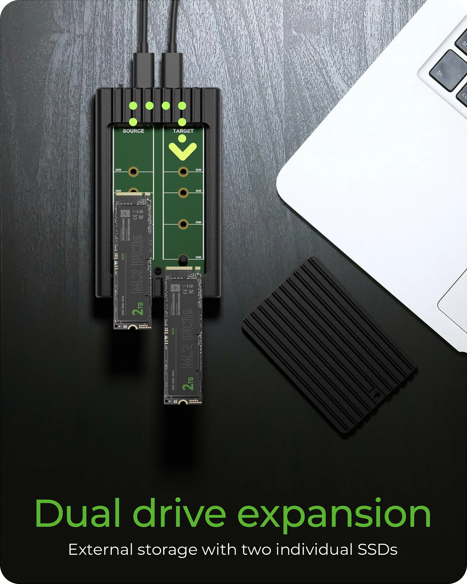 Kasë SSD ICY BOX IB-2817MCL-C31, USB-C 3.2, 2x M.2 NVMe, e zezë