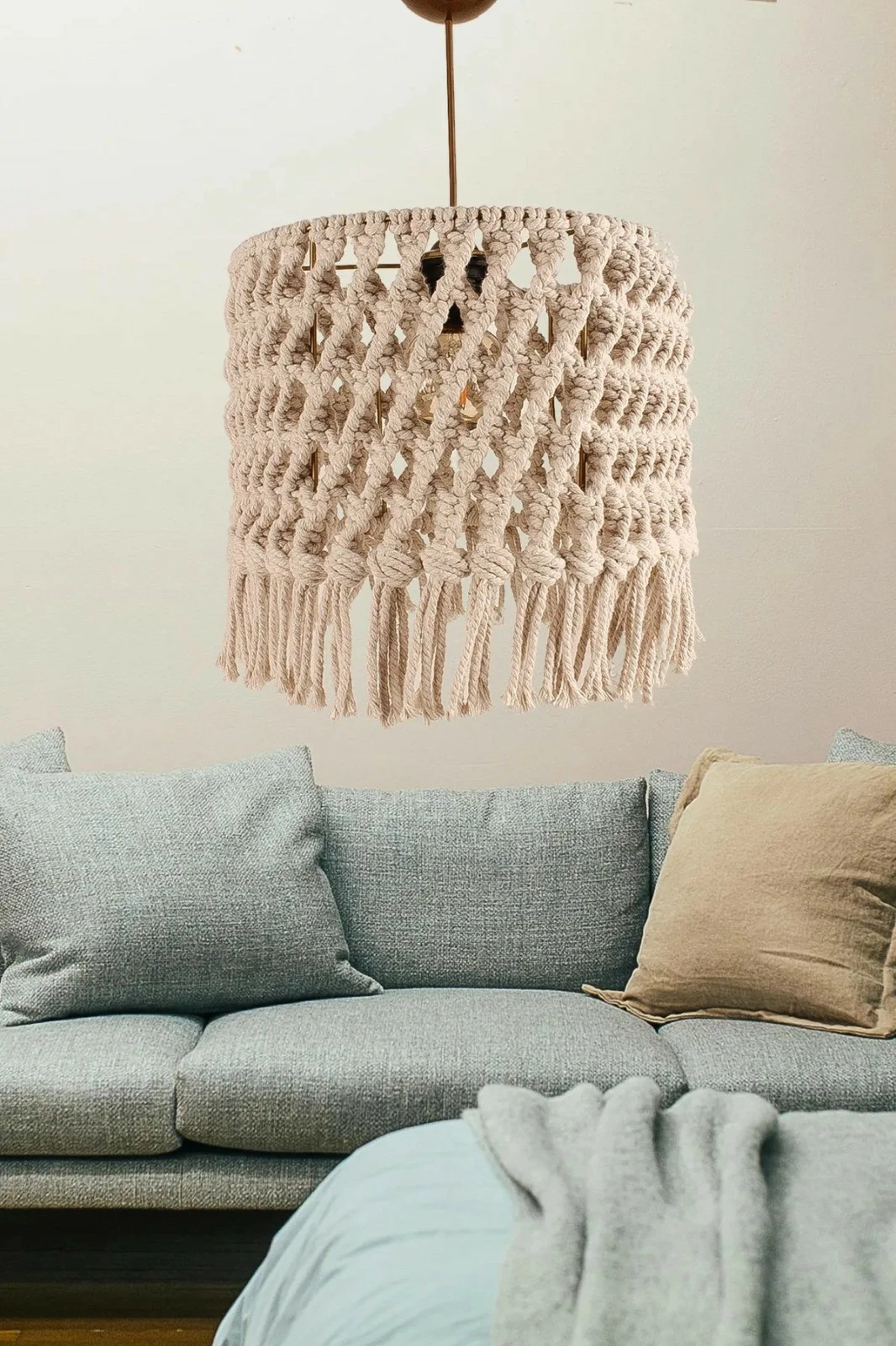 Llambë tavani Opviq, macrame, krem, YL662