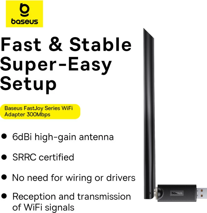 Kartelë rrjeti USB Baseus BS-OH172, 300Mb/s, me antenë të jashtme, e zezë