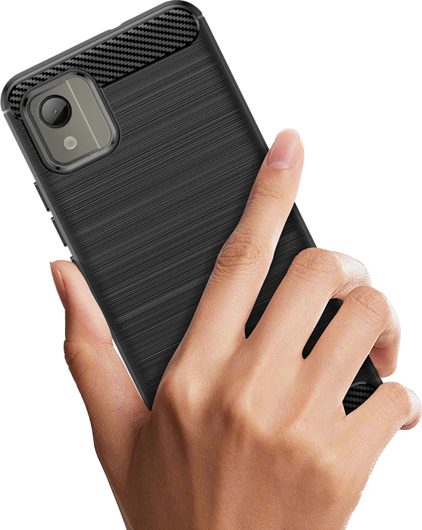 Mbështjellës Hurtel Carbon Case për Nokia C110, silikon, i zi