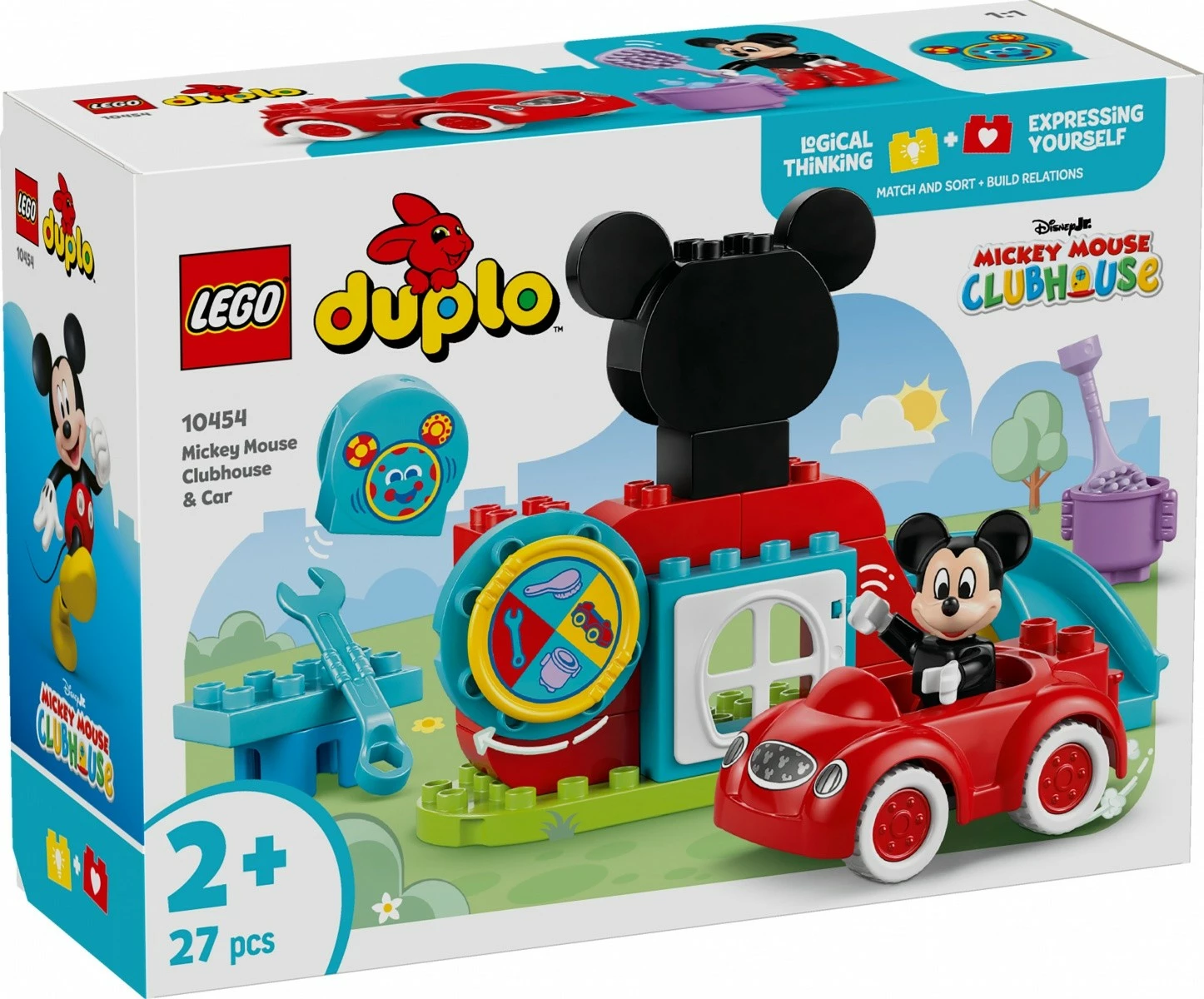 Set lodrash LEGO DUPLO Mickey Mouse Clubhouse & Car 10454, 27 pjesë, për fëmijë, Plastikë