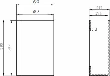 Lavaman me dollap Cersanit Moduo S801-218-DSM 39 cm, montim në mur, 1 derë, soft-close, vrimë rubineti majtas, i bardhë