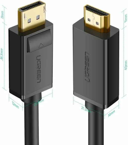 Kablë DisplayPort në HDMI UGREEN 10239, 1.5 m, 4K, M-M, e zezë, polybag