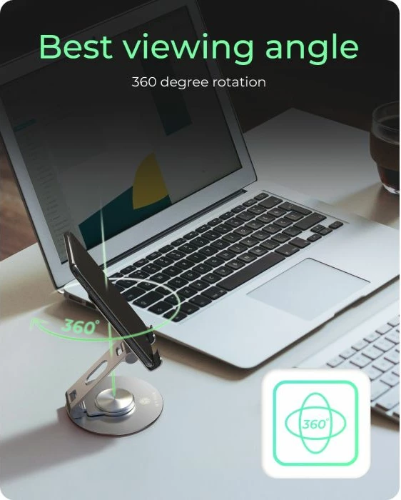 Mbajtëse tavoline për tablet dhe celular ICYBOX IB-TH201-R deri 12.9", 360° rrotullim, argjendtë/zi-gri