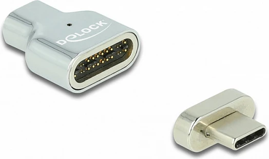 Adapter magnetik DeLOCK Thunderbolt 3/USB-C (DP Alt Mode), mashkull-në-femër, 8K 30Hz, argjendtë
