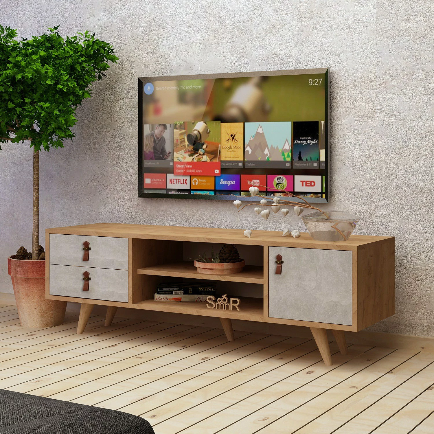 Komodë TV Hanah Home, Seva, ngjyrë lis dhe e bardhë, 120x53x40 cm