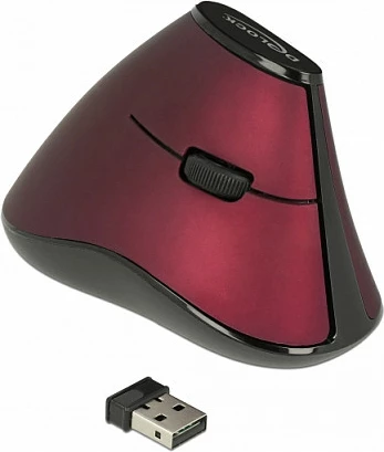 Maus vertikal pa kabllo DeLOCK 12528, 1000 DPI, nano USB receiver, për dorë të djathtë, zi/kuqe