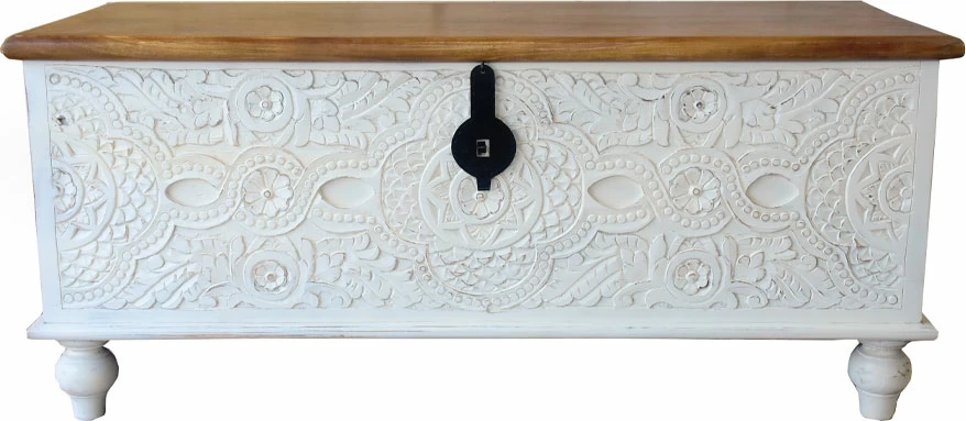 Arkë dekorative, ngjyrë e bardhë decape, kapak arre, 115x44x50cm