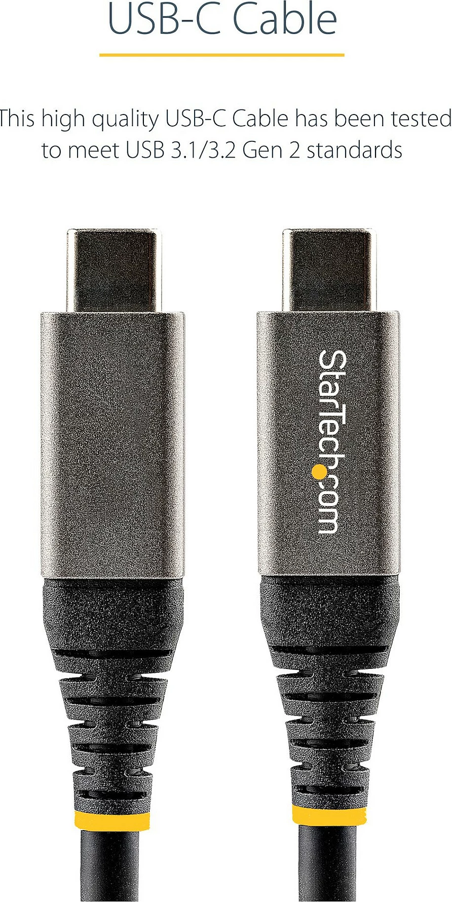 Kabllo USB-C StarTech USB31CCV50CM, 0.5m, 10Gbps, PD 100W (5A), DP Alt Mode, gri/zezë