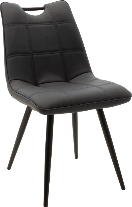 Set tavoline me karrige Gustas-Nely, gur i sinterizuar, lëkurë artificiale antracit, 5 copë, ngjyrë mermeri e bardhë, 120x60x75cm