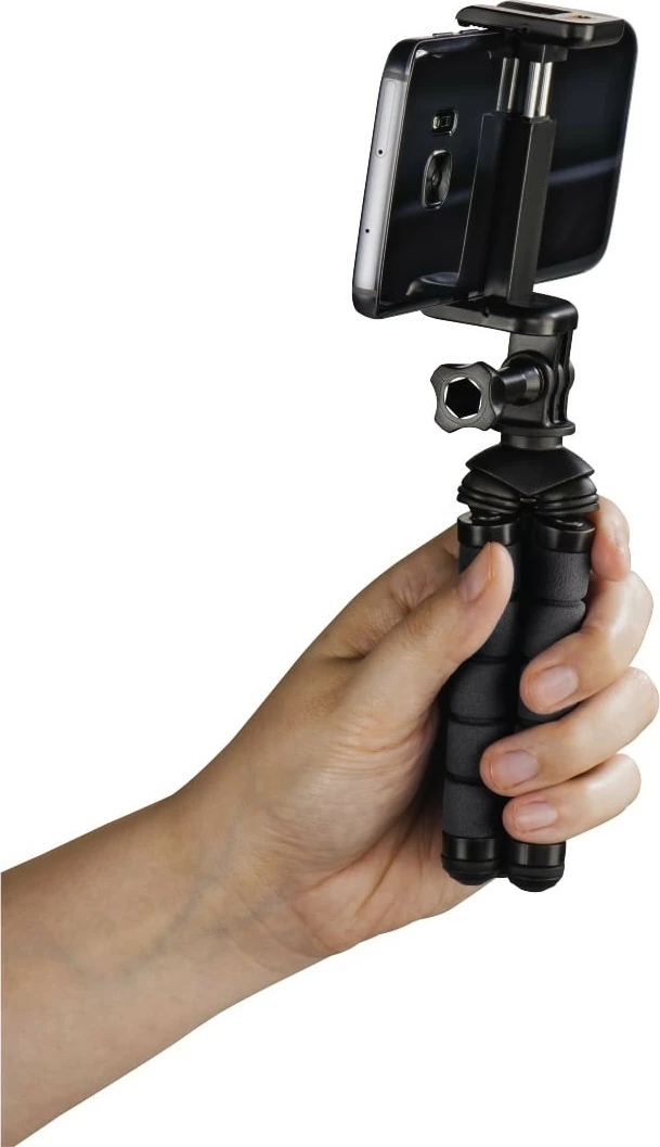 Tripod fleksibil Hama 2-në-1, 14cm, për smartfona dhe GoPro, zi