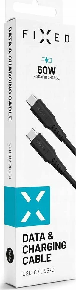 Kabllo USB-C/USB-C Fixed FIXDLS-CC12-BK 1.2 m 60W e zezë, me organizues ngjitës dhe rrip Velcro