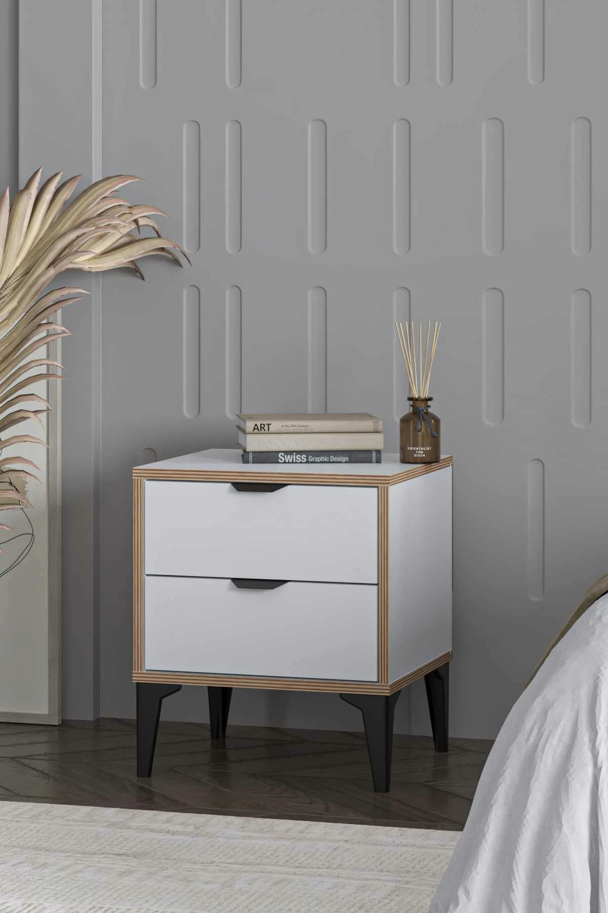 Komodinë natës Skye Decor, Arden, e bardhë