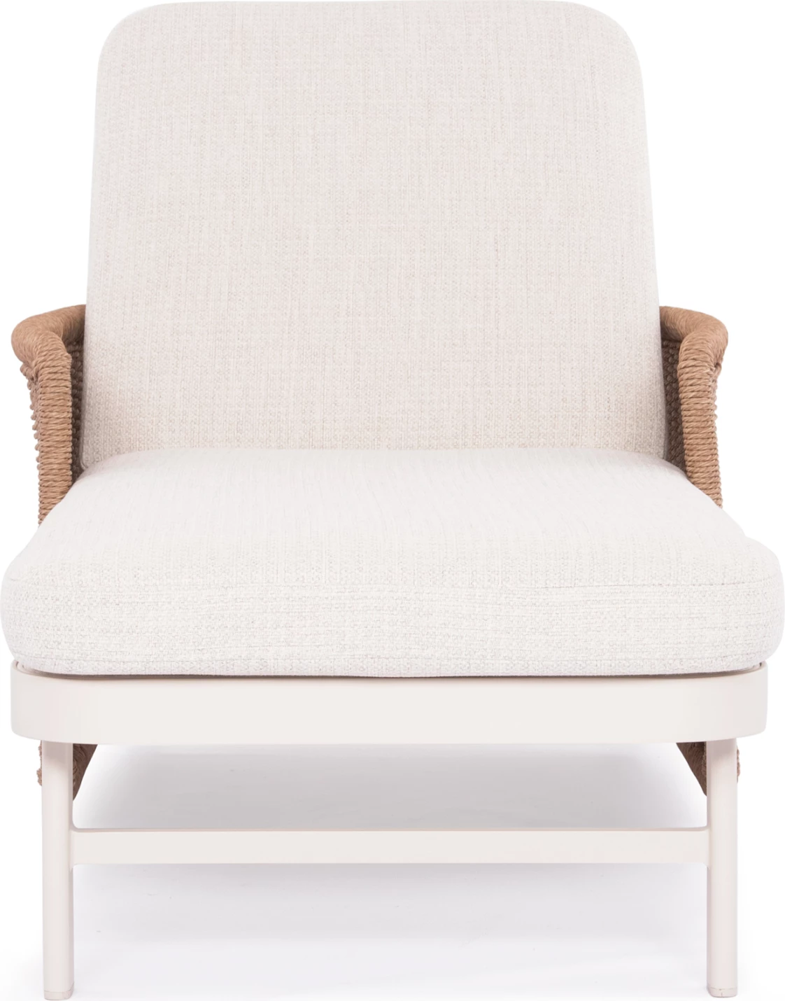 Shezlong alumini, ngjyrë fildishi, ratan natyral, jastëk bezhë, 205.5x86x58-104H