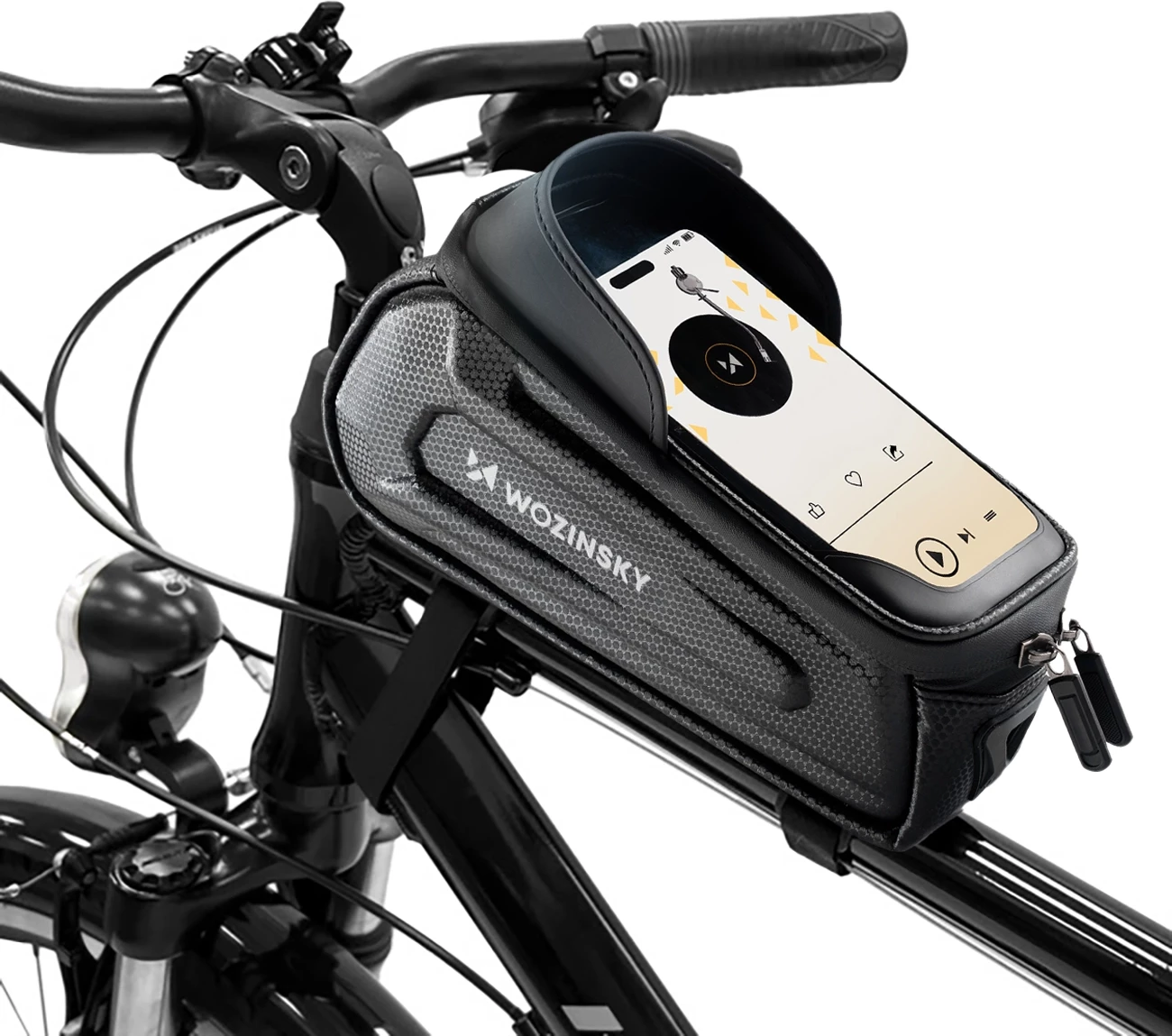 Çantë biçiklete Wozinsky B68 për kornizë, me xhep telefoni, 1.7 l, e zezë