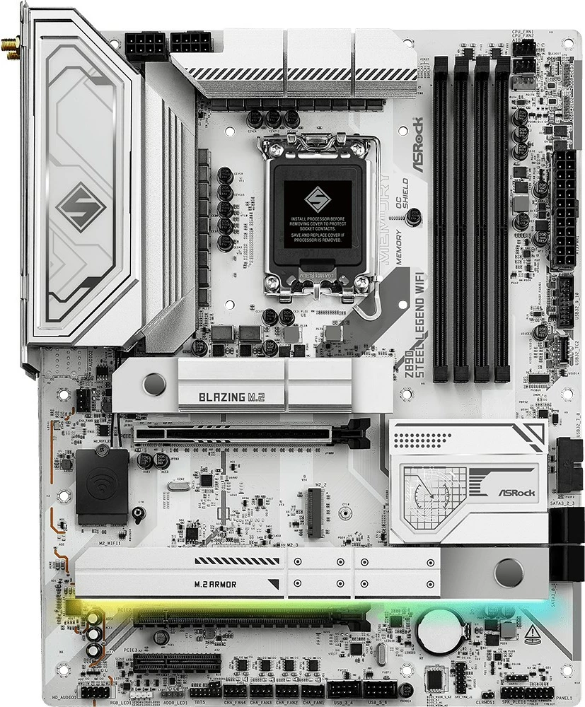 Pllakë amë, ASRock, Z890 Steel Legend WiFi, ATX LGA1851 Intel Z890 DDR5 PCIe 5.0 Wi‑Fi 7 Thunderbolt 4, set me 2 kabllo SATA dhe 2 antena