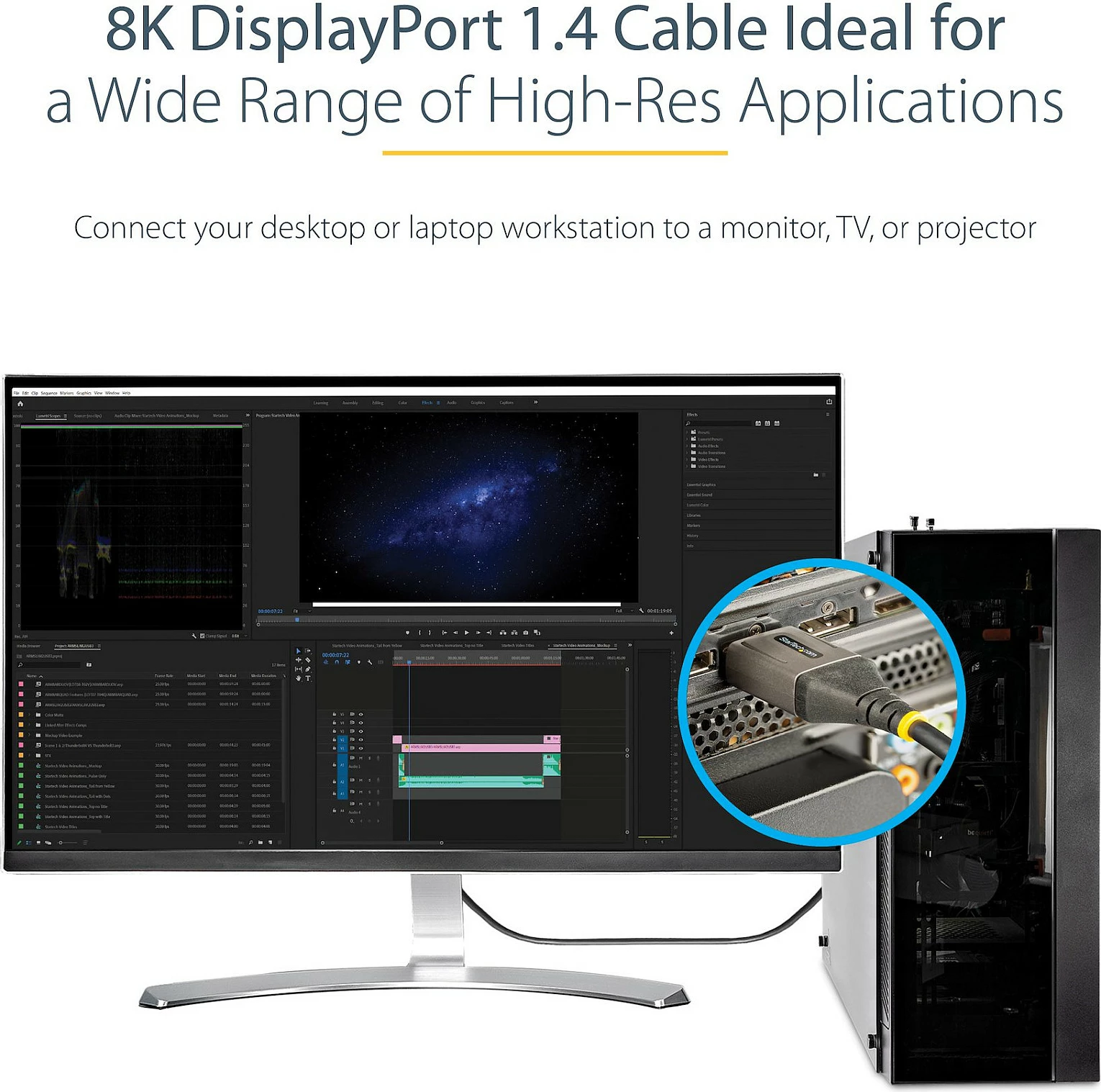 Kabllo DisplayPort StarTech DP 1.4, 30 cm, 8K 60Hz, HDR10, M/M, e zezë