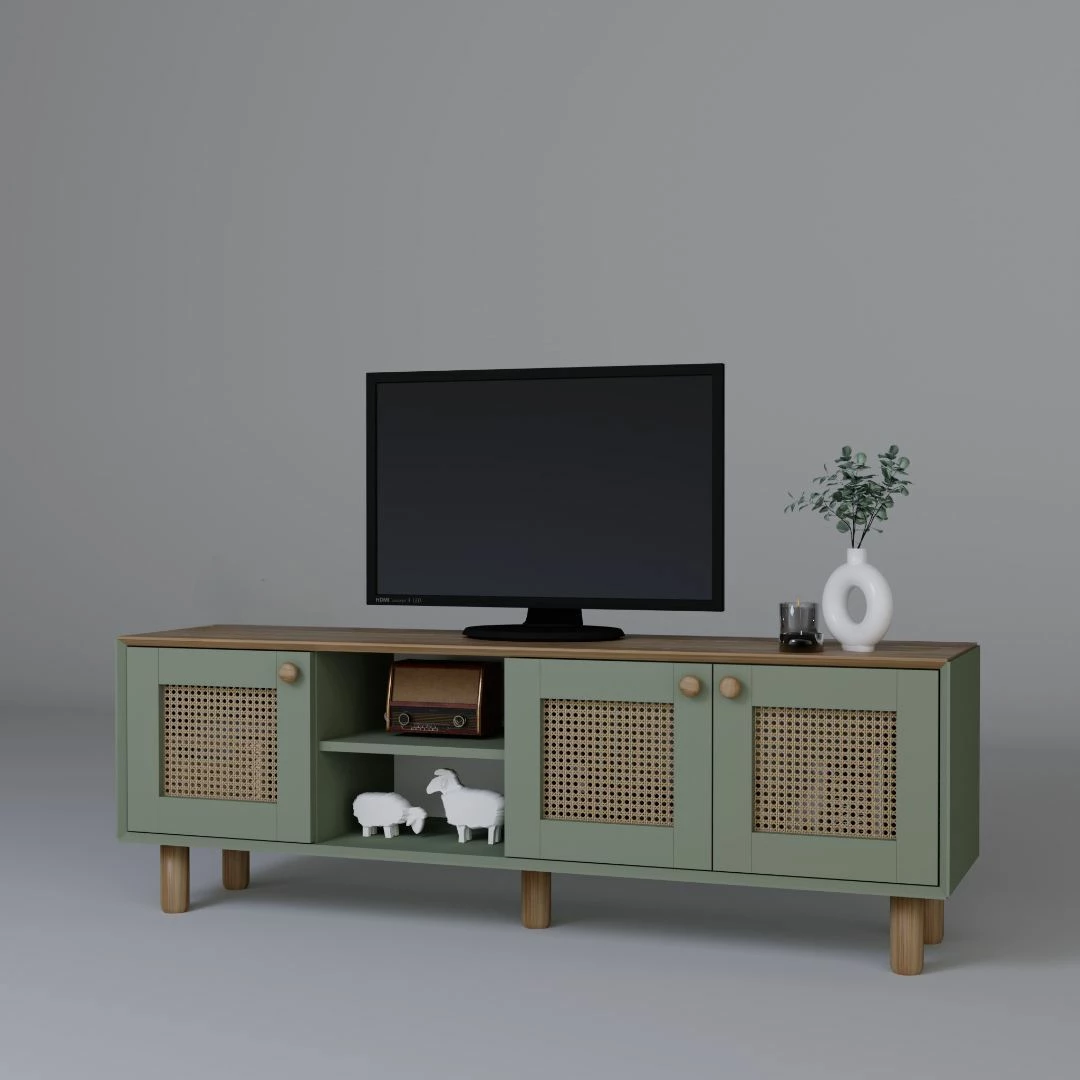 Komodë për TV, stil bohemian, ngjyrë e gjelbër, Skye Decor, 1600-142