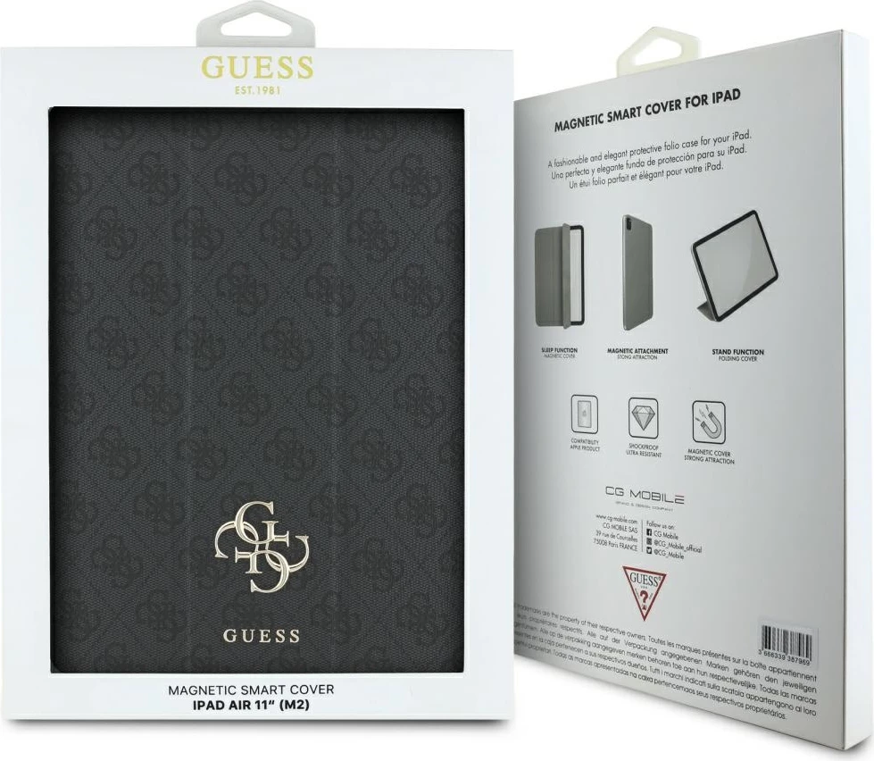 Mbështjellës Guess GUFC11RM24PS4SGK për iPad Air 11" 2024, Magnetic 4G Big Logo, i zi