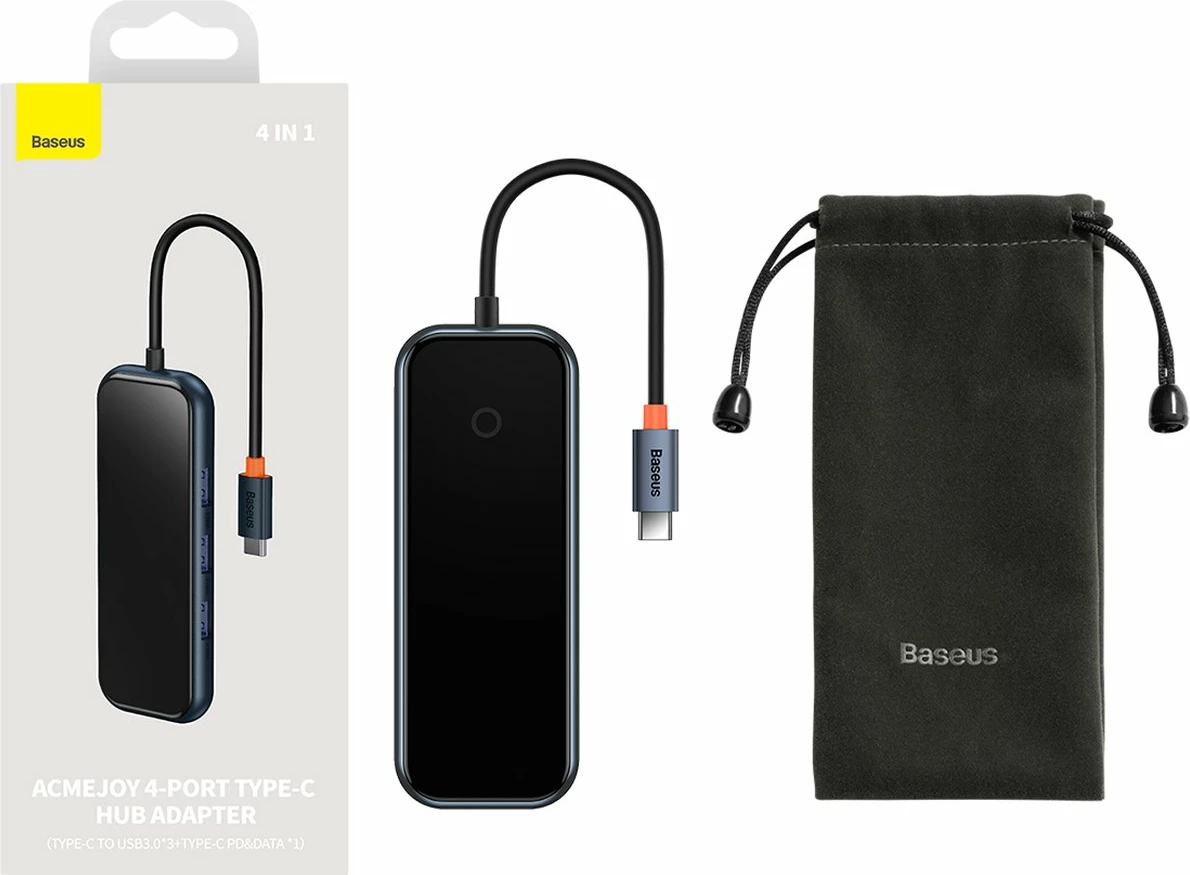 Kasë HUB Baseus AcmeJoy WKJZ010013, 4 porta, USB-C në 1x USB-C PD & Data / 3x USB3.0, Gri e errët