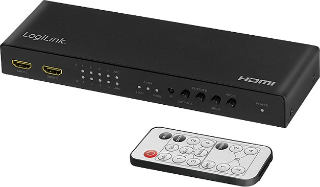 Switch HDMI LogiLink Matrix 4x2, 4K/60Hz, HDR, ARC, telekomandë, i zi
