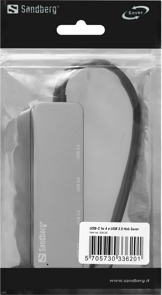 Hub USB-C Sandberg 4 x USB 3.0, Argjendtë, Alumini