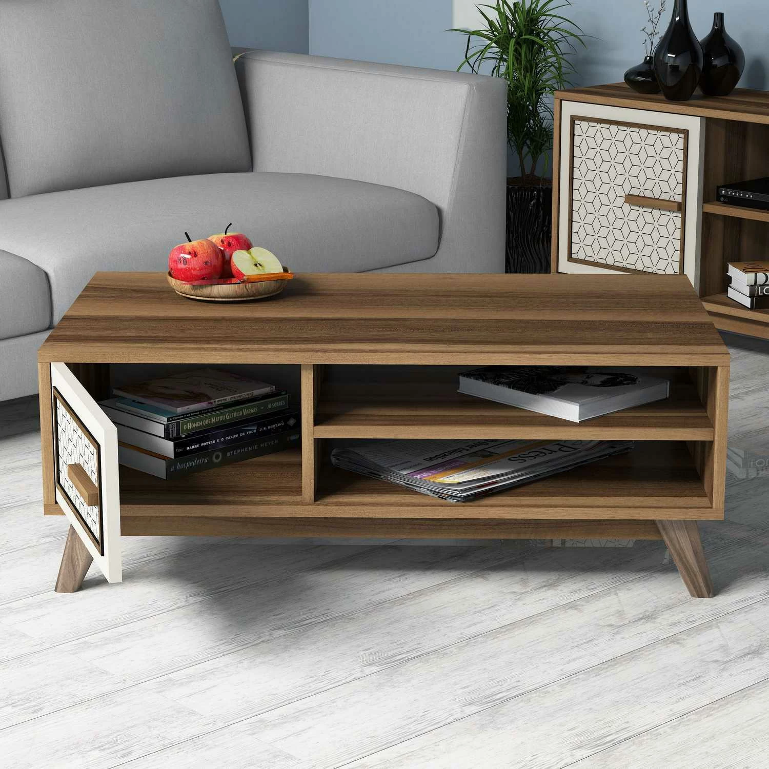 Tavolinë kafeje Skye Decor, Ayla, ngjyrë arre dhe krem